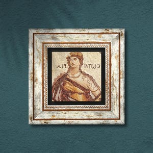 Roman Mosaic Portrait Art: Rustic Framed Stone, Classical Decor