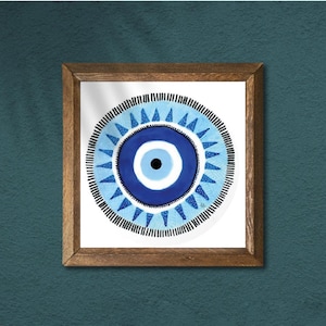 Modern Evil Eye Wall Art: Handcrafted Stone & Wood Frame