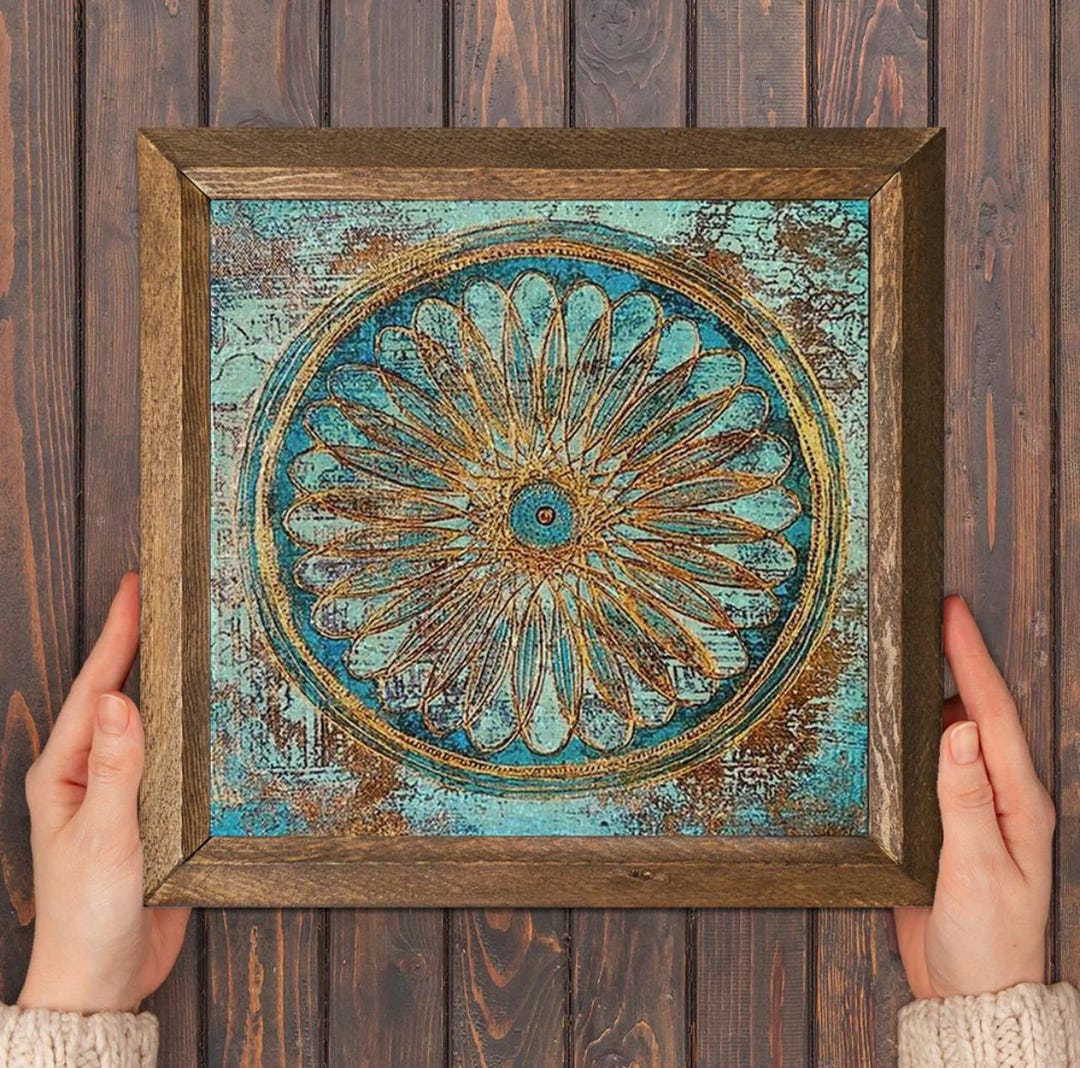Mandala Wall Art: Turquoise & Gold Sacred Geometry on Natural Stone - Etsy