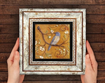 Bluebird Painting – Handmade Framed Wall Art, Cottagecore Decor