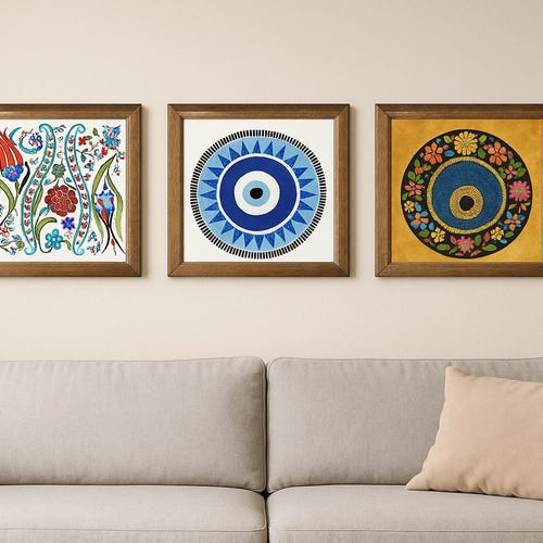 トルコのイズニックタイルアートセット：オスマン帝国の花と船の石の