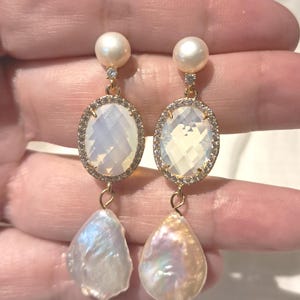 Mother-of-pearl and crystal earrings