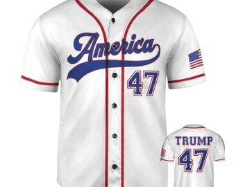 Trump 47 Baseball Jersey: Patriotic USA Flag Button-Up Shirt