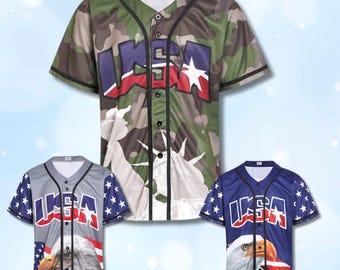 Spersonalizowana koszulka baseballowa USA, zapinana na guziki z imieniem i numerem, wzór flagi z orłem bielikiem, prezent unisex z okazji meczu 4 lipca, patriotyczny