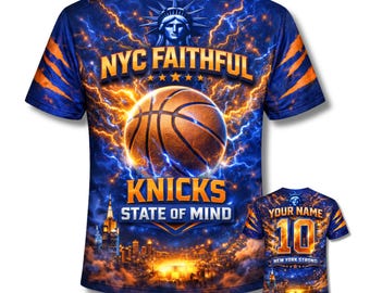 Koszulka NYC Faithful, koszulka z motywem koszykówki w Nowym Jorku, spersonalizowany prezent dla fana z imieniem i numerem