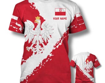 Koszulka z flagą Polski – Biały Orzeł, spersonalizowana koszulka z imieniem i nazwiskiem