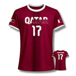 Katar Fußball Trikot Shirt, Kastanienbraun Fußball Fan T-Shirt, Benutzerdefinierte Name Katar Geschenk Bild 1