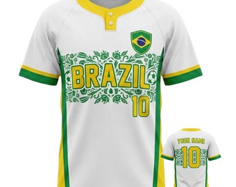 Koszulka baseballowa Brazylii z personalizacją, koszulka kibica Brazylii z niestandardowym imieniem i numerem prezent