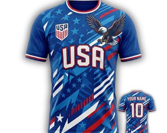 Koszulka piłkarska USA 3D z personalizowanym imieniem i numerem dla kibica