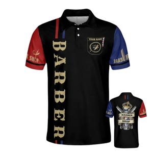 Custom Barber Shop Polo – Your Name Chest Patch, Black Work Uniform, Unisex Salon Shirt