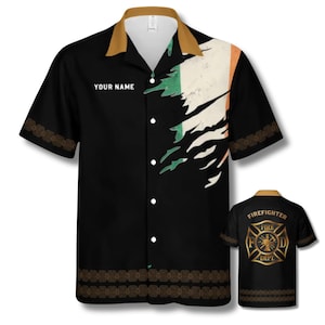 Custom Firefighter Hawaiian Shirt – Maltese Cross Back, Your Name Aloha Button-Up