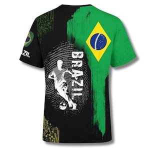 Brazil Soccer 3D All Over Print T Shirt, Brazilian Flag Futbol Fingerprint Graphic Tee, World Cup Fan Unisex Sublimation Gift for Men Women image 3