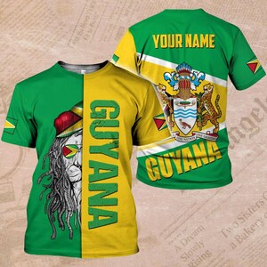 Custom Guyana Flag Shirt – Rasta Art Front, Coat of Arms Back, Personalized Name