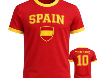Custom Spain Soccer Jersey with Name and Number, Personalized Football Fan Shirt