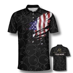 Custom Bowling Polo – USA Flag Rip, Your Name Back, Unisex League Shirt