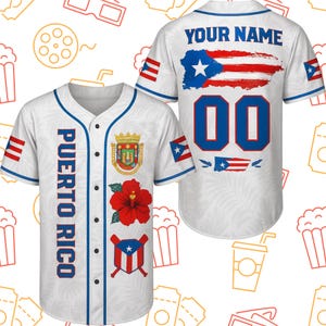Custom Puerto Rico Baseball Jersey – Personalized Name & Number, Flag  Hibiscus, Unisex Button Up