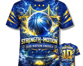 Koszulka „Strength in Motion”, koszulka z motywem koszykówki Golden State, prezent z imieniem i numerem
