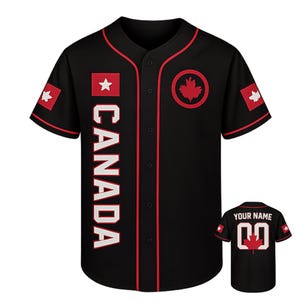 Custom Canada Baseball Jersey – Personalized Name , Number, Black & Red Maple Leaf Button Up