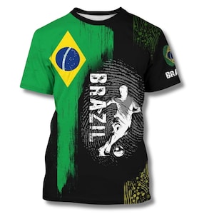 Brazil Soccer 3D All Over Print T Shirt, Brazilian Flag Futbol Fingerprint Graphic Tee, World Cup Fan Unisex Sublimation Gift for Men Women image 2
