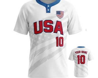Koszulka baseballowa USA z personalizacją, koszulka sportowa z flagą amerykańską, spersonalizowane imię i nazwisko, numer, prezent