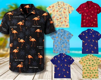 Flamingo Hawaiian Shirt, Tropical Palm Tree Print, Beach Vacation