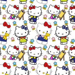 Kawaii Kitty Drawing Pattern Style Print,100% Pure Cotton Fabric,Buy By Half Yard,Width is fixed at 57 inches