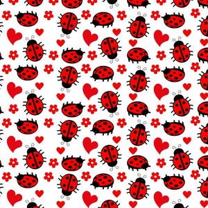 Sweet Red Heart Ladybug Pattern Style Print,100% Pure Cotton Fabric,Buy By Half Yard,Width is fixed at 57 inches