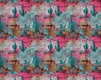 Estampado estilo cactus retro, tela 100 % algodón puro, compra por media yarda, el ancho se fija en 57 pulgadas