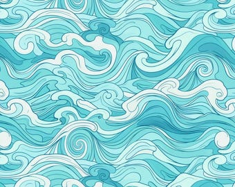 海の波模様のプリント、100%純綿生地、半ヤード単位で購入、幅は57インチに固定されています