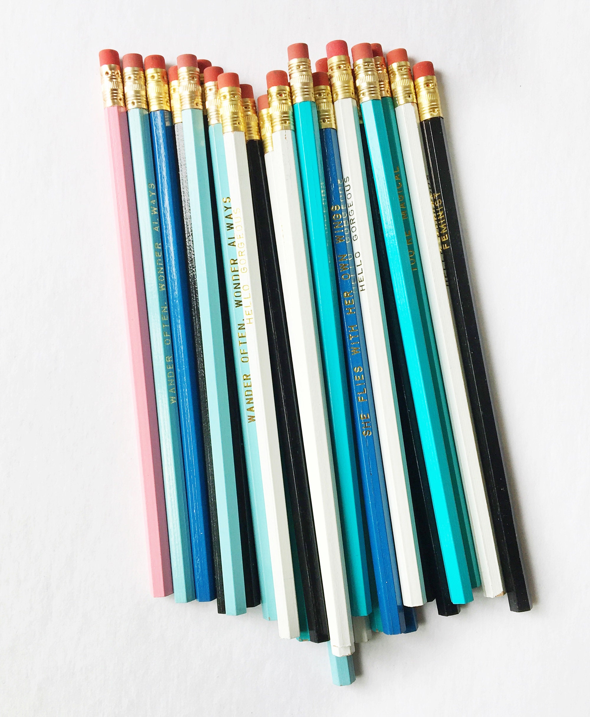 Personalized White Pencils with Gold Foil Hearts - 24 Pc