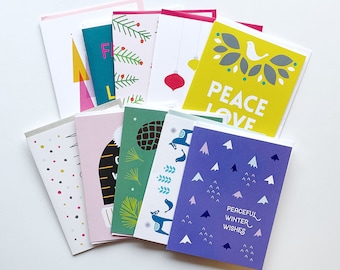 Holiday Card Assortment! 10 card grab bag | Winter Holiday, Xmas, Hanukkah, Kwanzaa, New Years