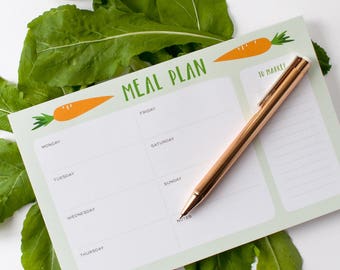 Weekly Meal Plan Note Pad | Carrot Illustrated Menu Planner | Planner Notepad | Organizational Tools