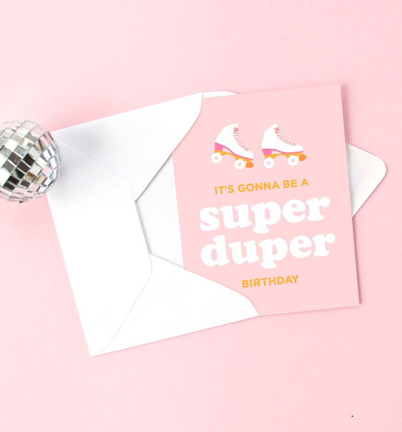 Super Duper Roller Skate Greeting Card Birthday Card Pink /& Orange Retro NEW!