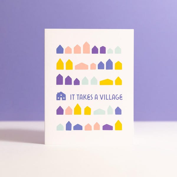 Tarjeta de felicitación "It Takes A Village": Nueva mamá, gracias, pensando en ti