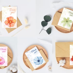 5 cartes de remerciement florales imprimables I format A6 I Carte pliable I Design sur toile I Fichier numérique I Téléchargement immédiat