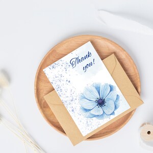 Fleurs bleues à imprimer Merci ! Carte I Format A6 I Carte de voeux pliable I Canva Design I Fichier numérique I Téléchargement immédiat