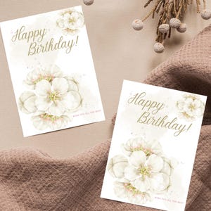 Carte d'anniversaire imprimable fleurs beiges I Format A6 I Carte de voeux pliable I Toile design I Fichier numérique I Téléchargement immédiat
