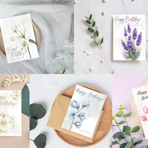 5 Blumen Geburtstagskarten zum Ausdrucken I A6 I Faltbare Grußkarte I Canva Design I Digitale Datei I Sofortiger Download
