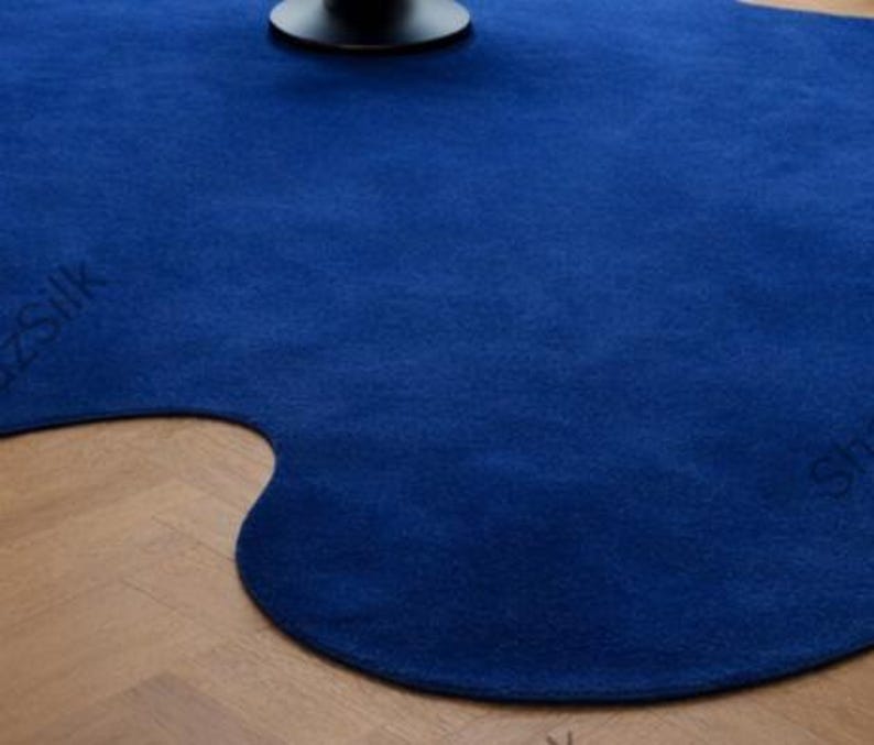 Solid Blue Rugs Solid Royal Blue Irregular Area Rug – Modern Abstract Organic Shape ...