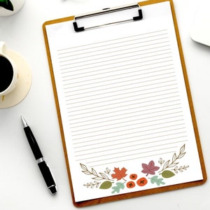 Otoño Otoño Floral florecer carta en blanco estacionaria / JW Carta Escritura Estacionaria / Descarga instantánea