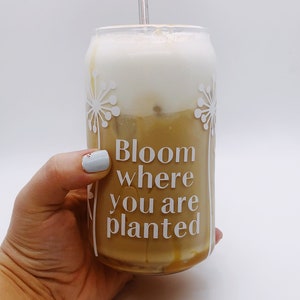BLOOM glass coffee can | iced coffee glass | beer can | Spring coffee glass | summer drink cup | glass | drinking cup glass
