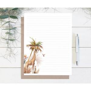Jungle Giraffe Lemur carta en blanco estacionaria / JW Letter Writing Stationary / Descarga instantánea / Archivo digital