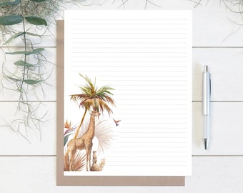 Jungle Giraffe Lemur blank letter stationary | JW Letter Writing Stationary | Instant Download | Digital File