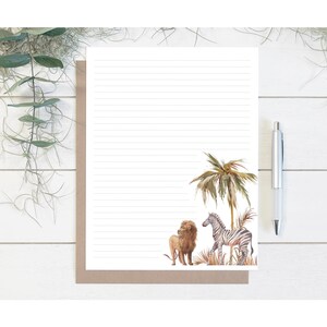Jungle Lion Zebra carta en blanco estacionaria / JW Letter Writing Stationary / Descarga instantánea / Archivo digital