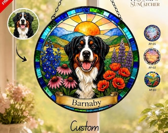 Ritratto 3D personalizzato di cane in vetro colorato, acchiappasole, regalo commemorativo personalizzato per animali domestici, ricordo della perdita di un animale domestico