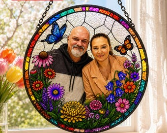Acchiappasole personalizzato con effetto vetro colorato 3D, ritratto di famiglia personalizzato da appendere alla finestra, regalo unico per conservare un ricordo fotografico.