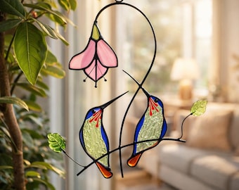 Stained Glass Hummingbird Suncatcher Window Hangings, Bird Lover Gift, Mom Suncatcher, Bluebird Garden Daughter in Law Gift