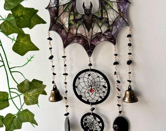 Black Bat Spooky Window Acrylic Suncatcher Pendant Faux Glass Window Hanging Vampire Bat Occult Decor Witchcore Halloween Art Window Hanging
