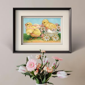 Osterküken Print | 1915 Ein fröhliches Osterfest Farblitho | Antike Frühling Illustration | Digitaler Download Kunst