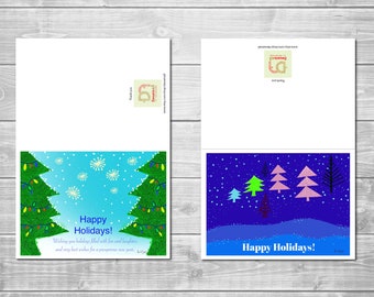 Winter Wonderland Holiday Cards set, Blue Christmas Cards printable
